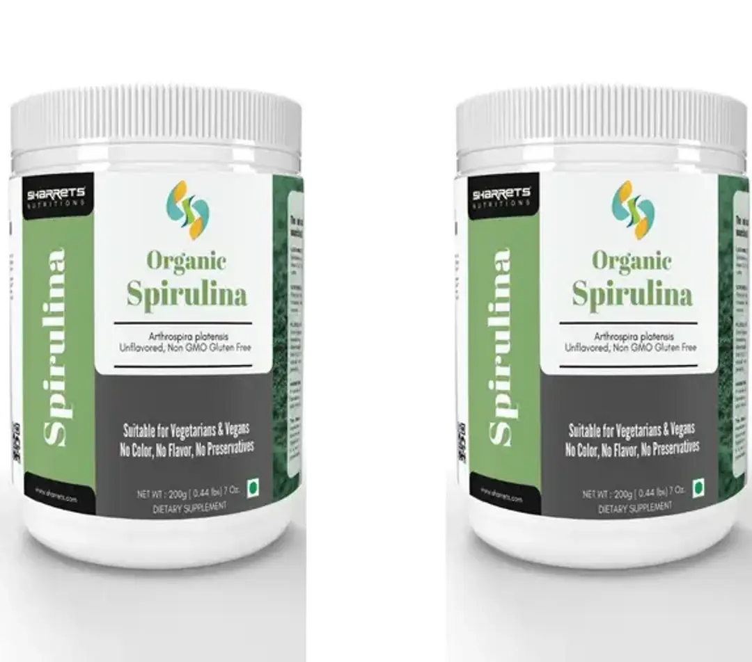 Sharrets Organic Spirulina Powder for Skin Hair and Immunity - Pack of 2 (400 gm)