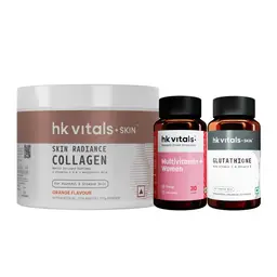 hk vitals Multivitamin Plus Women (30 Tablets) with Glutathione (30 Veg Capsules) and Skin Radiance Collagen (Orange, 100 gm)