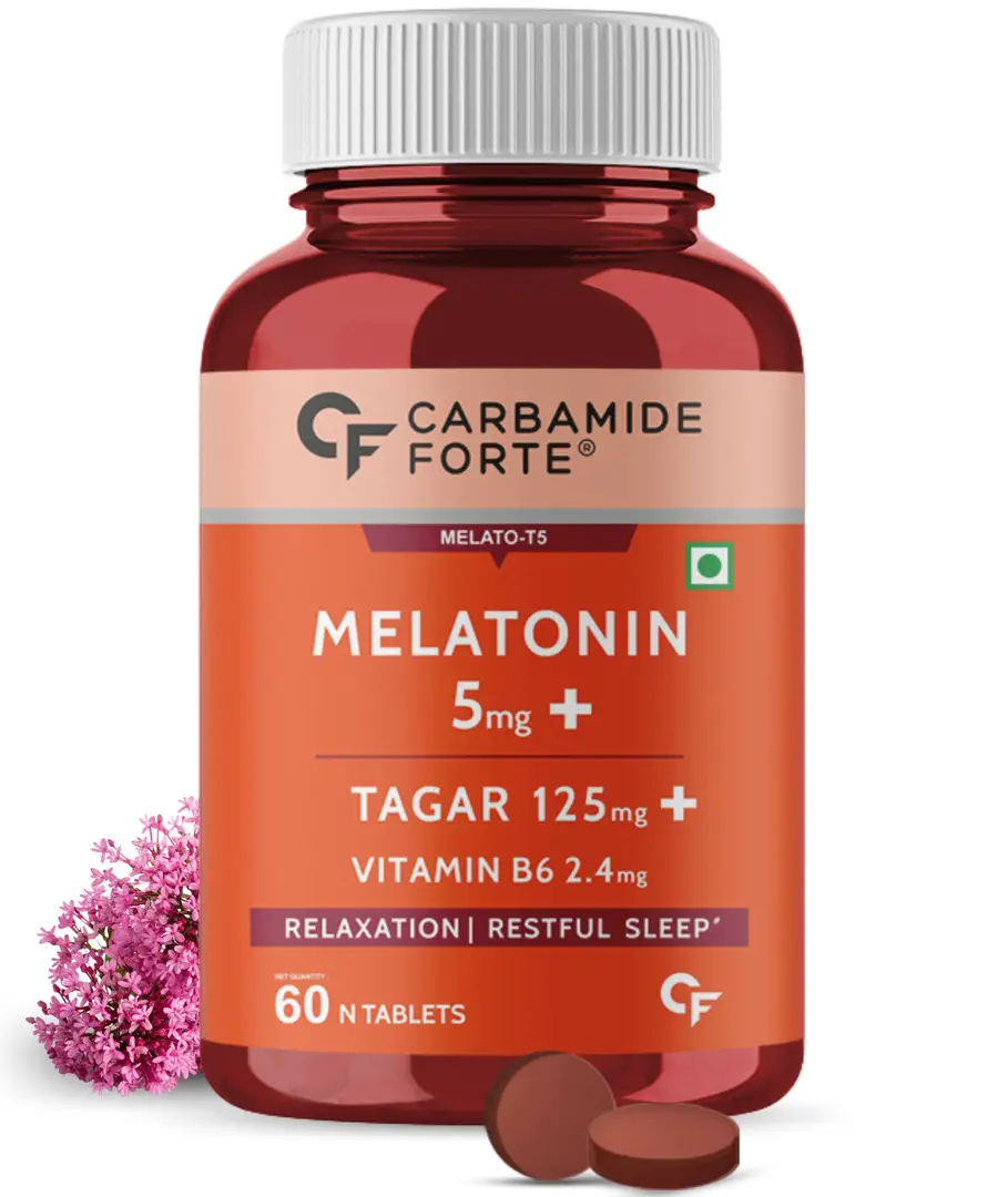 Carbamide Forte Melatonin 5mg with Tagar 125mg for Restful Sleep - Pack of 1 (60 Tablets)