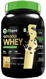Fitspire Gold Standard 100% Whey Protein Isolate with 24 gm Protein and 4.3 gm BCAA for Lean Muscle Mass