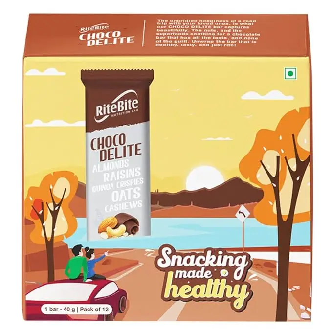 RiteBite 40g Nutrition Bar for Healthy Snacking - Choco Delite (12 Bars)