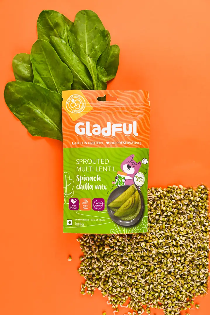 GladFul -  Sprouted Lentils And Millets Instant Chilla – Dosa Mix - Spinach (200 gm)
