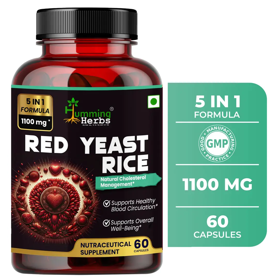 Humming Herbs Red Yeast Rice with CoQ10 for Heart Health and Blood Circulation - Pack of 1 (60 Capsules)