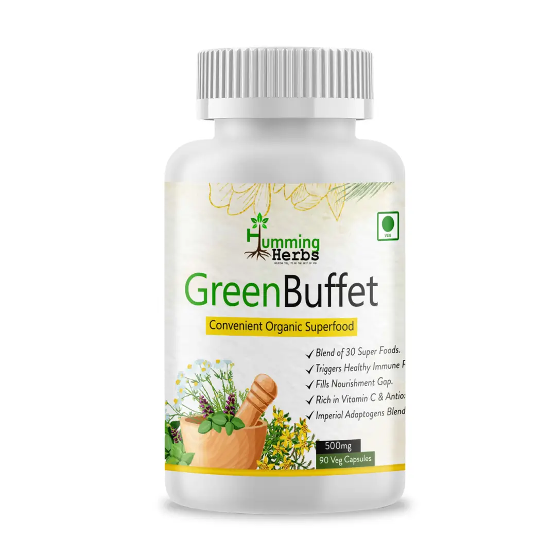 Humming Herbs Green Buffet Adaptogenic Blend With 30+ Super Foods & Super Greens - Pack of 1 (90 Capsules)