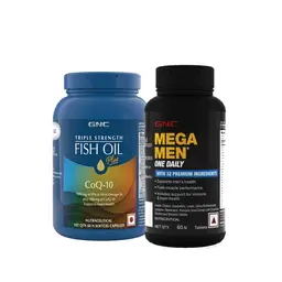 GNC -  Triple Strength Fish Oil+CoQ10 & GNC -  Mega Men One Daily Multivitamin for Men Combo icon