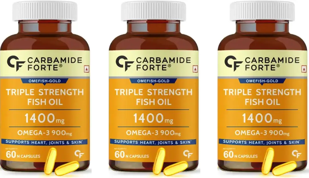 Carbamide Forte Triple Strength Fish Oil for Heart and Brain Health Support - Pack of 3 (180 Capsules)