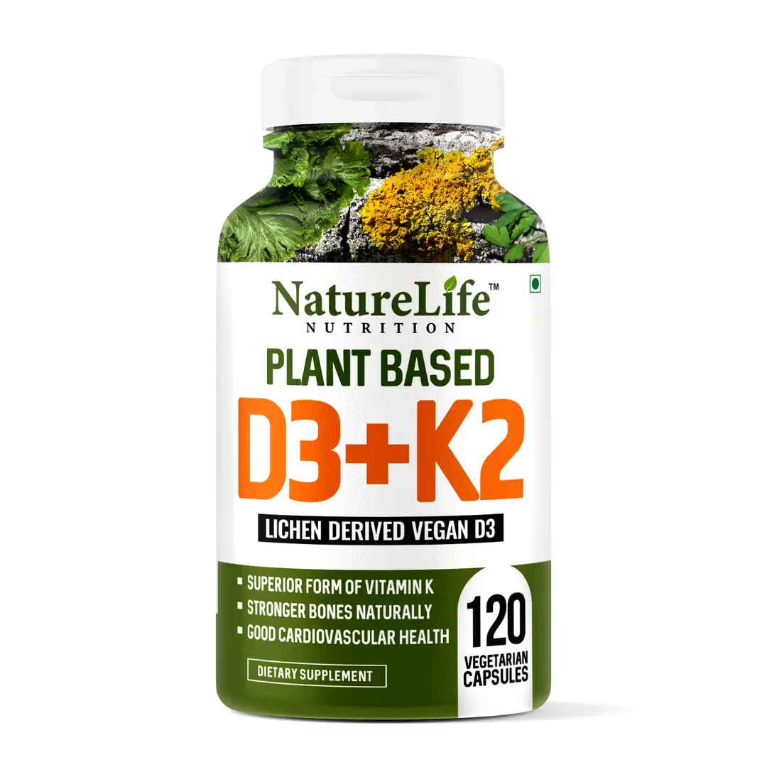 Nature Life Nutrition - Plant Based D3 + K2 Vitamin Supplement - Pack of 1(120 Capsules)