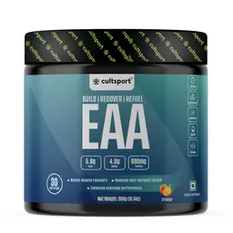 Cultsport EAA | Full Spectrum EAAs-BCAA, Hydration Blend, Energy Matrix, Keto Friendly | All 9 Essential Amino Acids | Orange Flavor, 300g icon