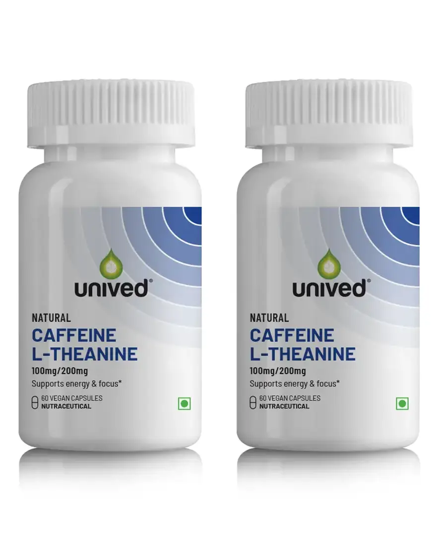 Unived Caffeine L-Theanine for Focus And Allows You To Train And Race At Peak Performance - Pack of 2(120 Capsules)