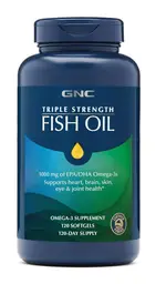 GNC Triple Strength Fish Oil Mini Omega 3 Capsules for Men & Women | 900mg EPA & DHA | Improves Memory | Protects Vision | No Fishy Aftertaste | Supports Family Health | USA Formulated icon