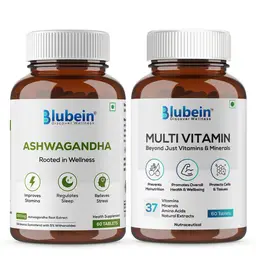 Blubein Essential Zen - Multivitamin with 37 Vital Ingredients 60 Tablets and Ashwagandha Extract with 5% withanolides for better Sleep and Performance