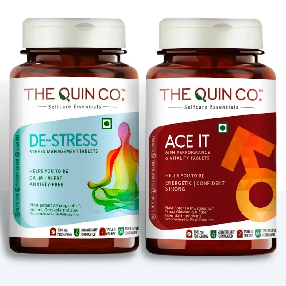 The Quin Co. "De Stress & Ace It" - Combo pack of (120 Tablets)