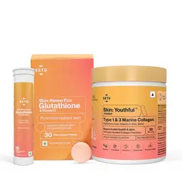 Setu Skin Renew Glutathione Fizz 30 Tablets for Skin Glow and Brightness & Skin Youthful Marine Collagen Powder (Peach Mango,210 g) To Fight Fine Lines & Wrinkles icon