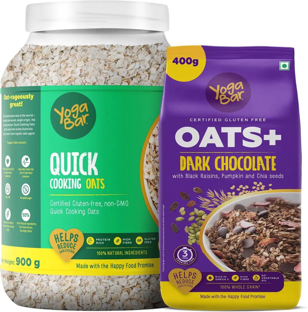 Yogabar - High Protein Quick Instant Oats 900g - Dark Chocolate Oatmea 400g Combo - Combo pack (Quick Cooking Oats & Dark Chocolate )