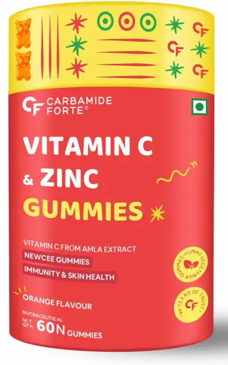 Carbamide Forte Vitamin C Gummies with Zinc for Heart, Hair, Skin and Collagen Builder - Pack of 1(60 Gummies)
