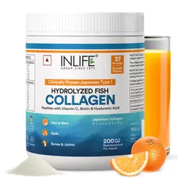 INLIFE - Hydrolyzed Marine Fish Collagen Peptides Powder, Clinically Proven (with Biotin, Hyaluronic acid & Vitamin C) Supplement for Skin Hair for Men Women, Type 1 Collagen, 200 grams icon