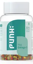 Punh - Veg Omega 3 Capsules Sourced from Marine Algae, 200mg DHA Enriched Natural Nutrition Supplement, Promotes Healthy Heart, Brain & Body, No Fish Oil icon