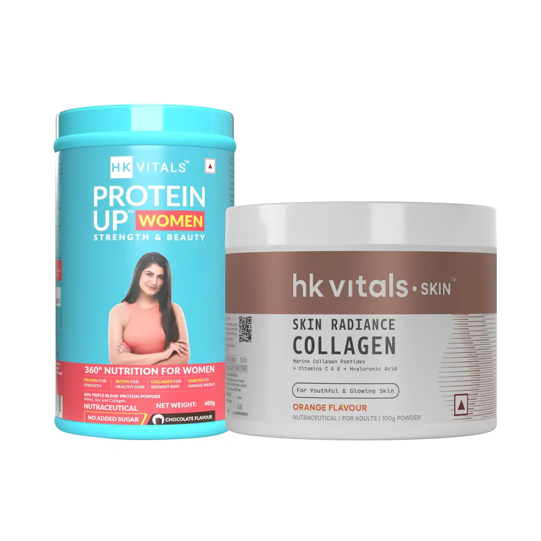 HealthKart HK Vitals Skin Radiance Collagen Powder (Orange, 100 g) & ProteinUp Women (Chocolate, 400 g) - (Combo Pack)