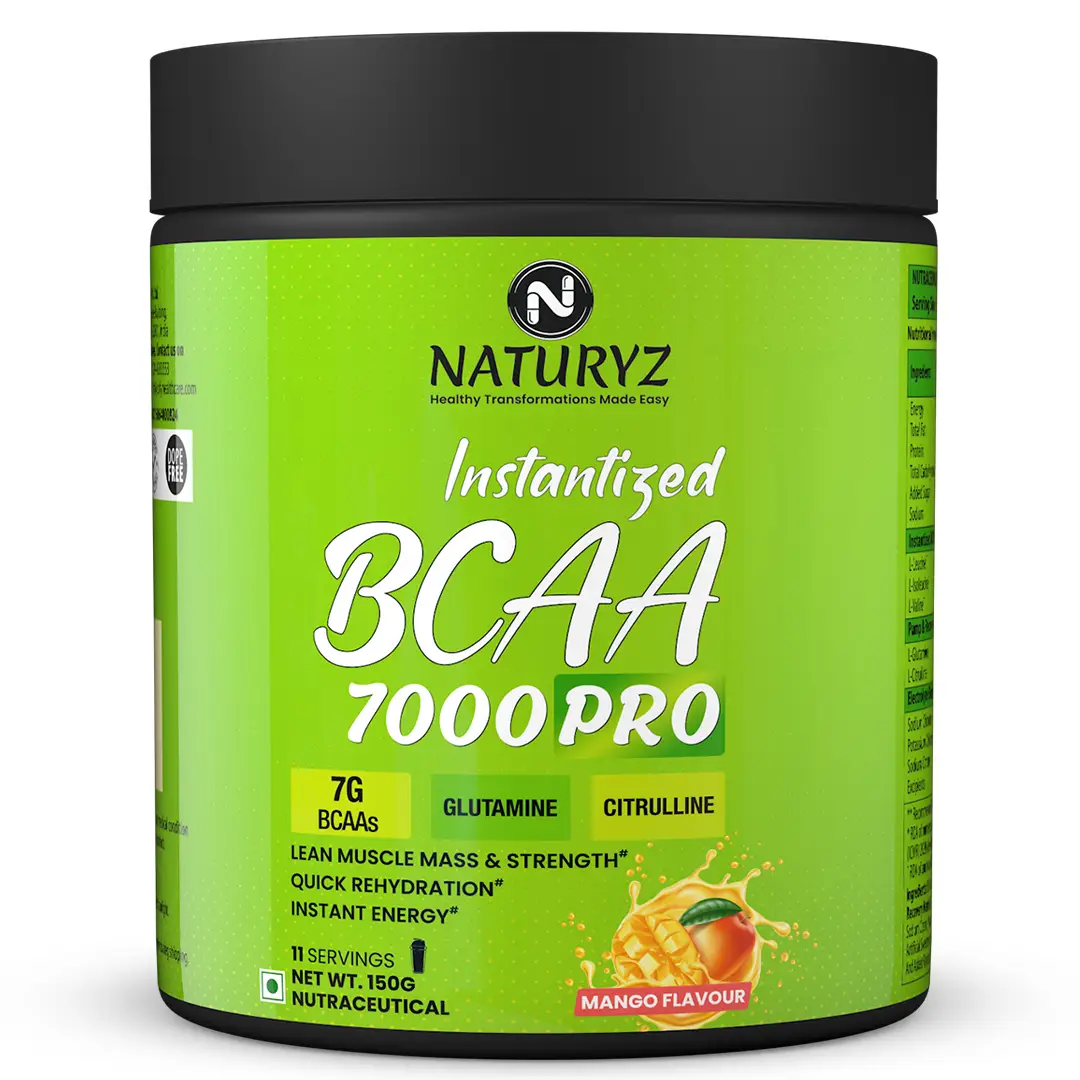 Naturyz Instantized BCAA 7000 PRO with 7G BCAAs Glutamine for Lean Muscle Mass and Energy - Mango,150 gm
