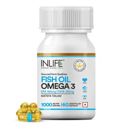 Inlife Fish Oil Omega 3, 1000mg with 180mg EPA & 120mg DHA for Promotes Brain, Heart, Joint & Eye Health icon