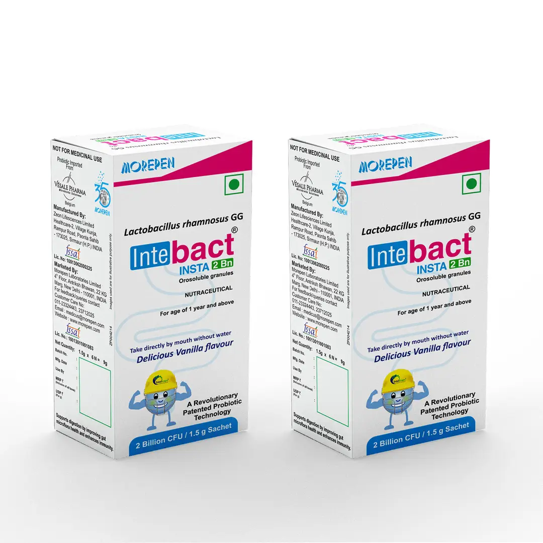 Dr. Morepen Intebact Insta 2BN CFU Probiotics Supplement for Digestive Health - Pack of 2 (12 Sachets)