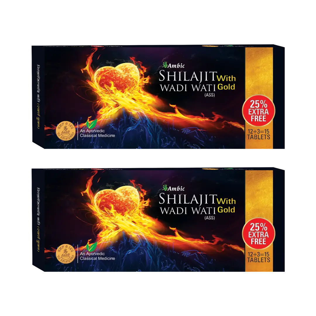 Ambic Wellness Shilajit Gold with Swarn (Gold) Bhasm for Strength and Immunity - Pack of 2 (30 Tablets)