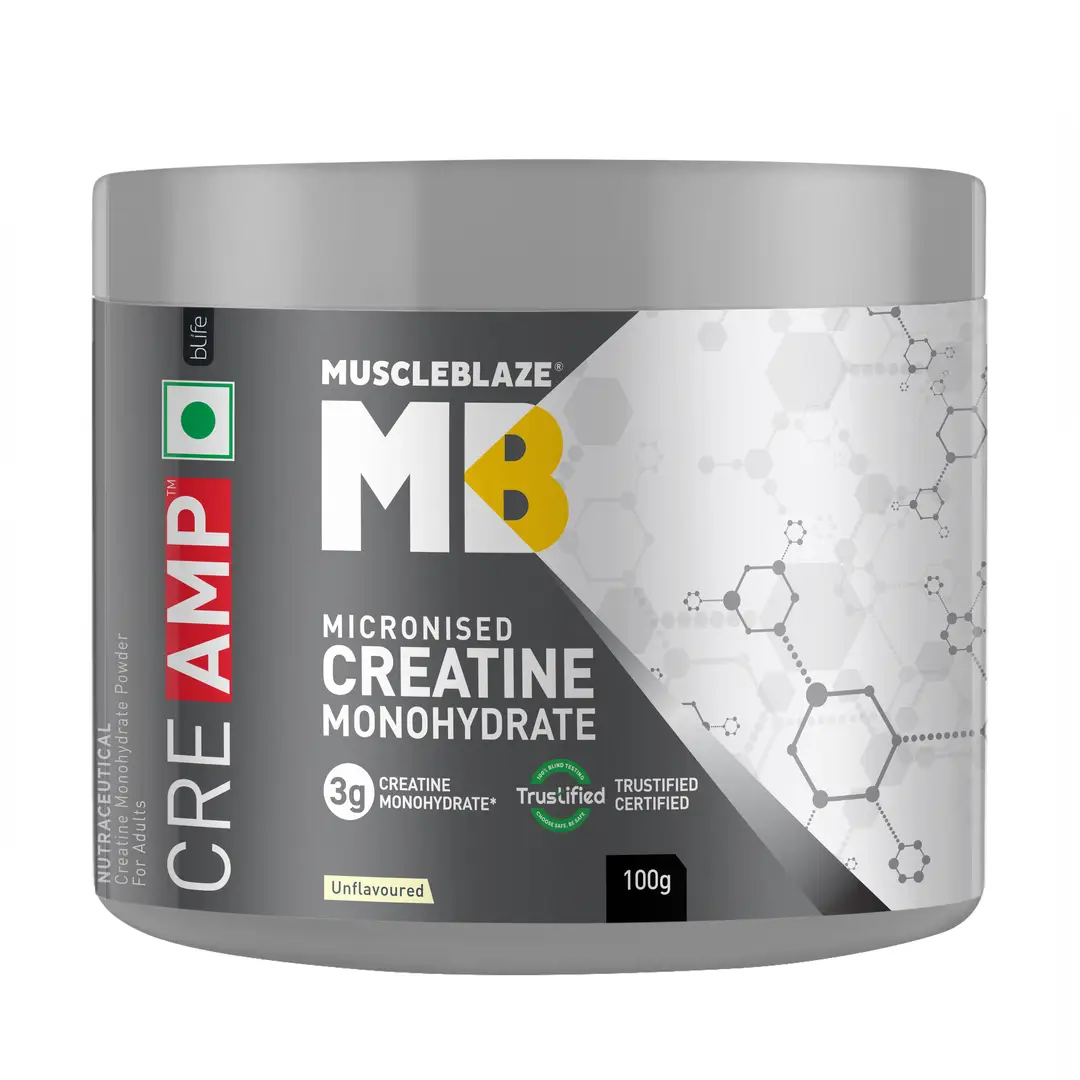 MuscleBlaze Creatine Monohydrate CreAMP Powder for Quick Muscle Recovery - Unflavoured,100 gm