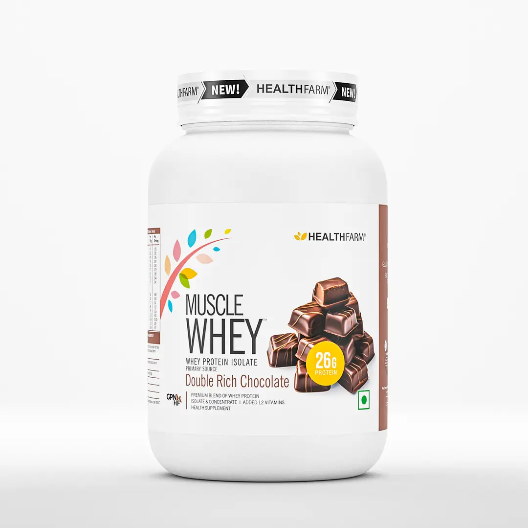 Healthfarm Muscle Whey Protein for Strength and Muscle Growth - Double Rich Chocolate,1 Kg