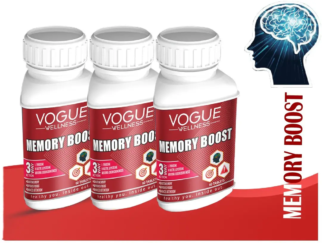 Vogue Wellness Memory boost for Memory Focus and Stress Relieving - Pack of 3 (180 Tablets)