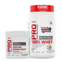 GNC -  Pro Performance 100% Whey Vanilla Cream + Creatine Monohydrate-2lbs / 100gm Combo icon