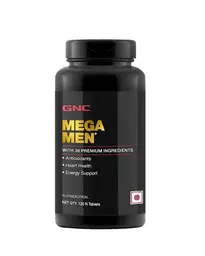 GNC Mega Men Multivitamin for Men | Strengthens Immune System | Promotes Prostate & Eye Care | Boosts Focus | Improves Overall Health | Formulated In USA | 38 Premium Ingredients | 120 Tablets icon