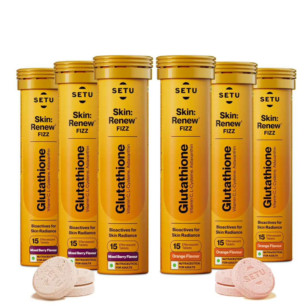 Setu Skin Renew Glutathione 500 mg With Vitamin C, Supports Detoxification, Sugar-Free - Mixed Berry & Orange,90 Effervescent Tablets