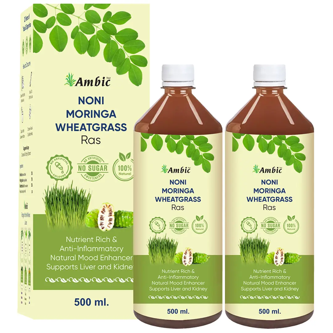Ambic Wellness Noni Moringa Wheatgrass Juice for Immunity Booster and Rich in Antioxidants - 1000 ml