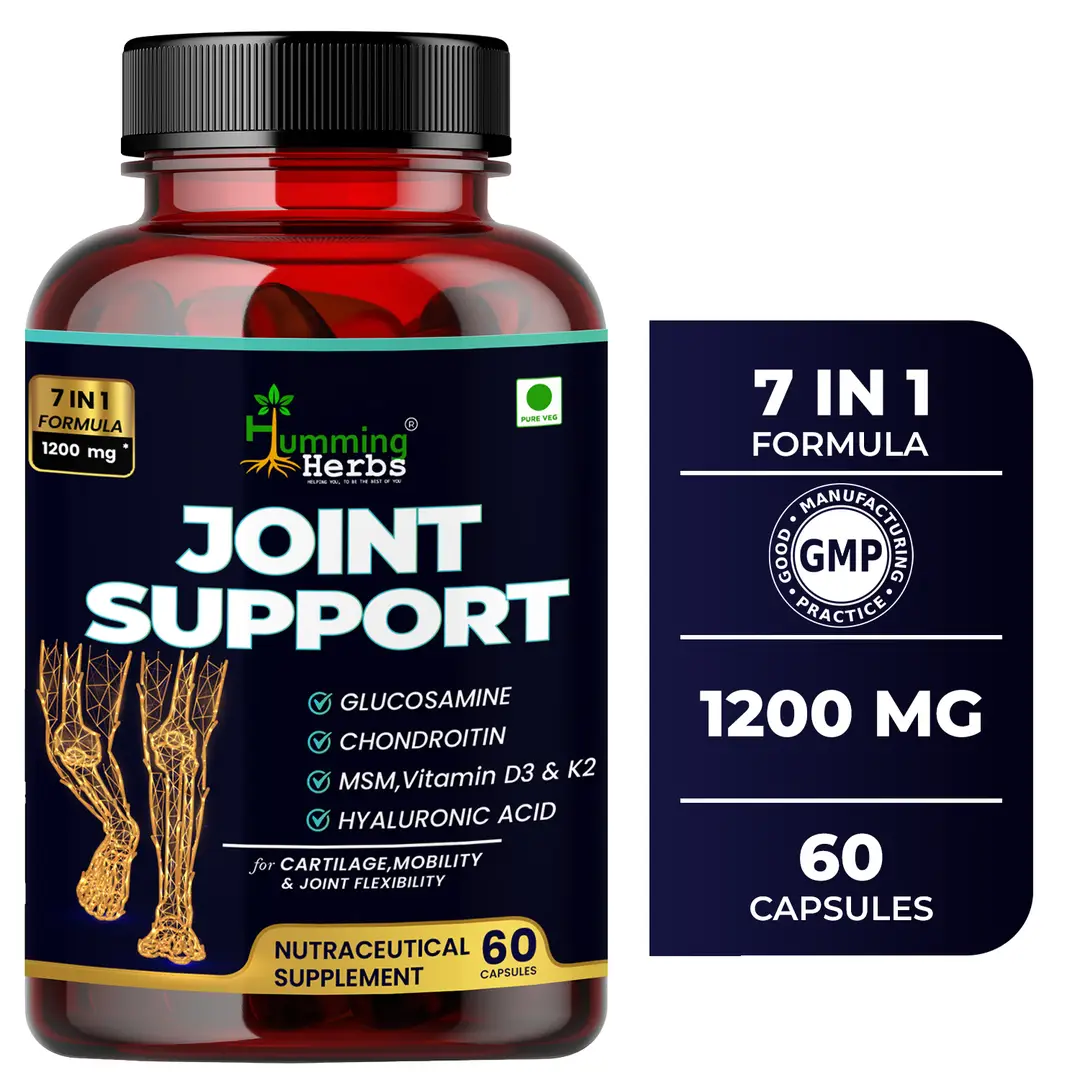 Humming Herbs Joint Support with Vitamins D3 and. K2 for Cartilage Health and Flexibility - Pack of 1 (60 Capsules)