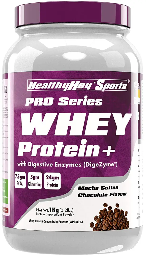 HealthyHey - Sports Whey Protein Concentrate - Helps in Muscle Synthesis - 1kg Mocha Coffee - 1000 gm