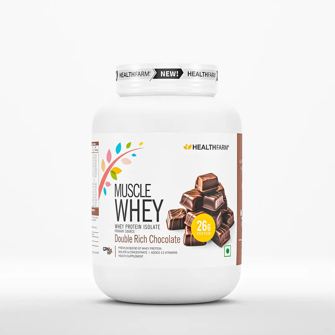 Healthfarm Muscle Whey Protein for Strength and Muscle Growth - Double Rich Chocolate,2 Kg