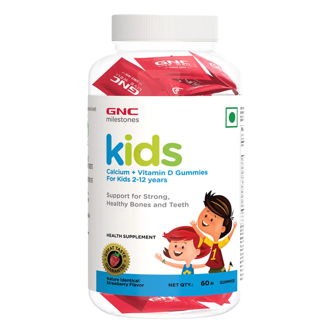 GNC Kids Calcium + Vitamin D Gummies for Healthy Bones and Teeth - Pack of 1 (60 Gummies)