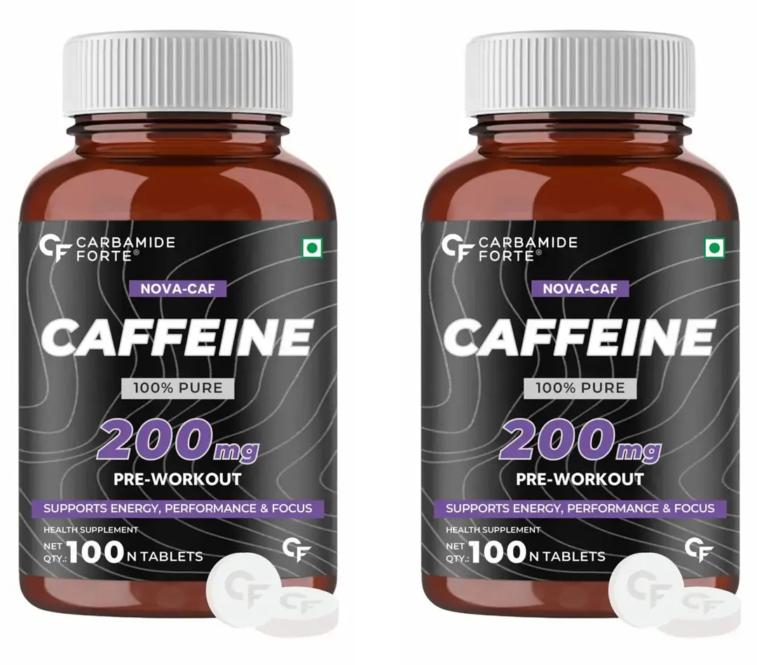 Carbamide Forte Caffeine 200mg for Focus, Alertness and Endurance - Pack of 2 (200 Tablets)