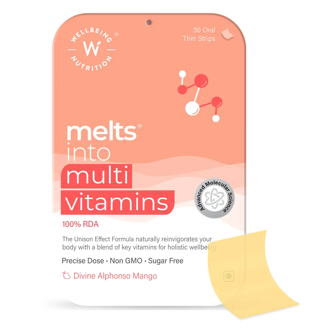 Wellbeing Nutrition - Melts Multivitamin with Vitamin A, B-Complex, C, D3 + K2 - for Stress Relief and Sleep Improvement - Pack of 1 (30 Strips)
