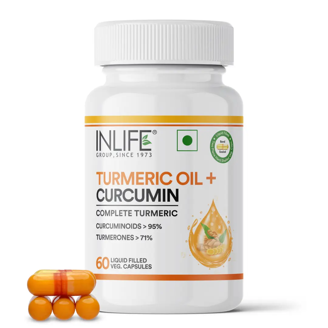INLIFE Curcumin Capsules with Turmeric Oil | 71% Turmerones & 95% Curcuminoids | Supercritical CO₂ Extracted Oil Supplement | Immune Support & Joint Health – 60 Liquid Filled Vegetarian Capsules - Pack of 1(30 Capsules)