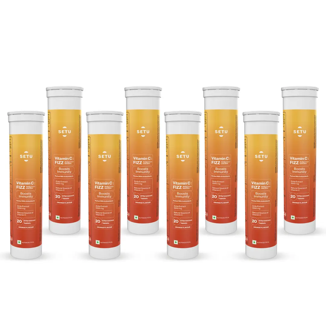 Setu - Vitamin C - Fizz, Amla Extract and Zinc - Boosts body’s defenses against pathogens & infections - Orange,160 Effervescent Tablets