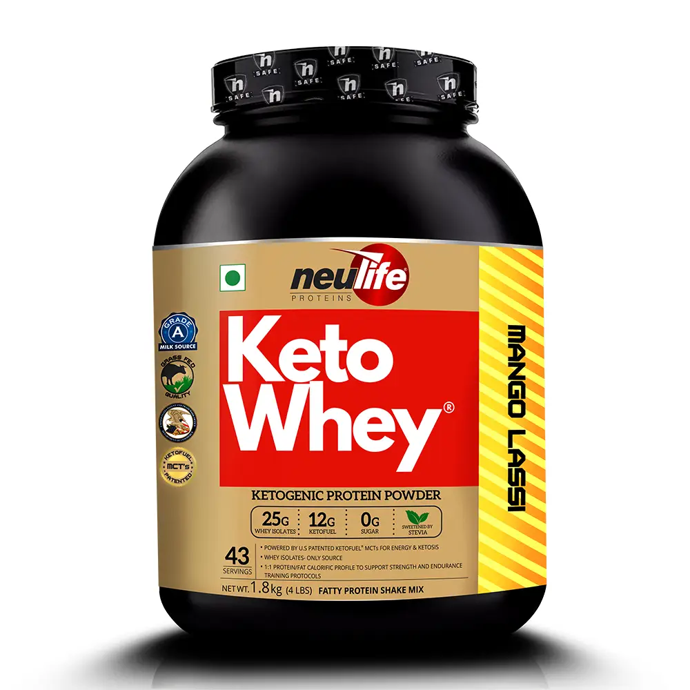 Neulife Keto Whey Fatty Protein Shake with Ketofuel MCTS for Muscle Growth and Recovery - Mango Lassi,3.97lb