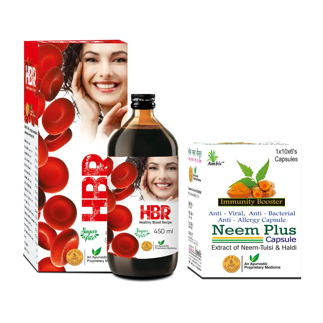 Ambic Wellness Hbr Syrup (450 ml) and Neem Plus (60 Capsules) - (Combo Pack)