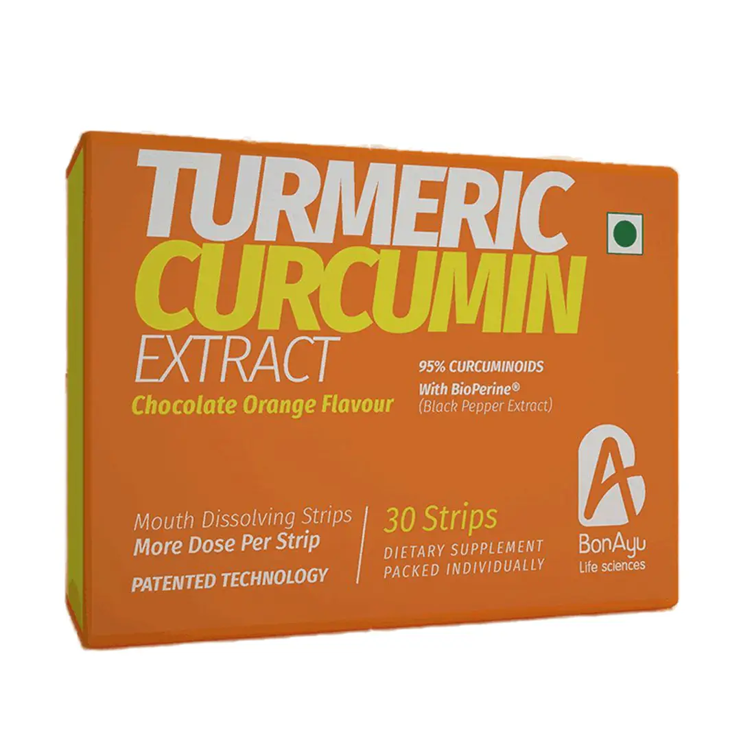 BonAyu Turmeric Curcumin Mouth Dissolving Strips - Chocolate Orange Flavour - Pack of 1 (30 Strip)