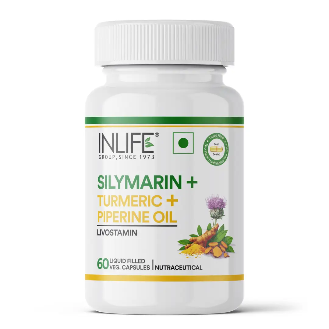 Inlife Silymarin Oil 200 mg with Turmeric & Piperine, Milk Thistle Extract Capsules for Liver Support and Antioxidant Formula - Pack of 1 (60 Capsules)