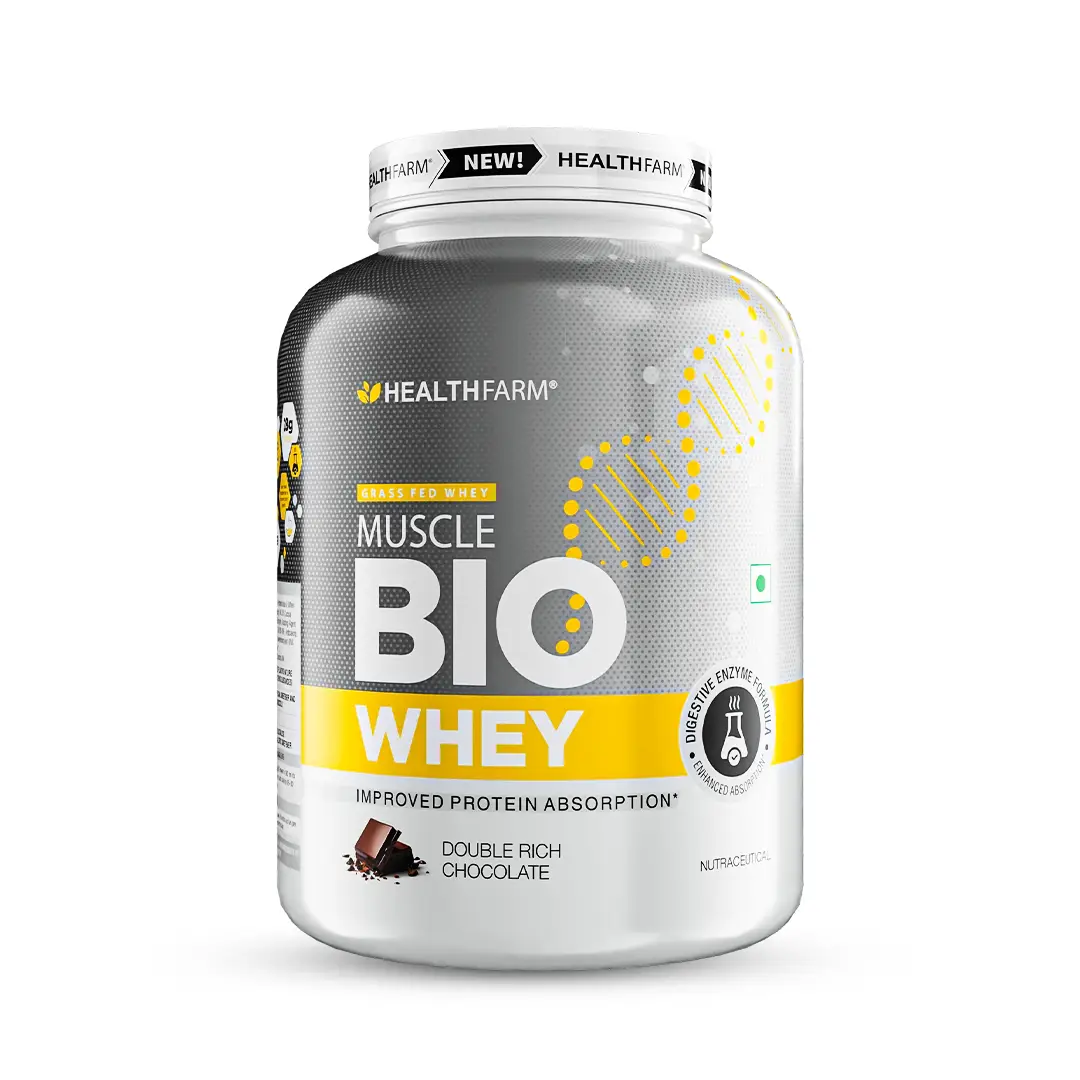 Healthfarm Muscle Bio Whey Protein for Lean Muscle Mass - Double Rich Chocolate,2 Kg