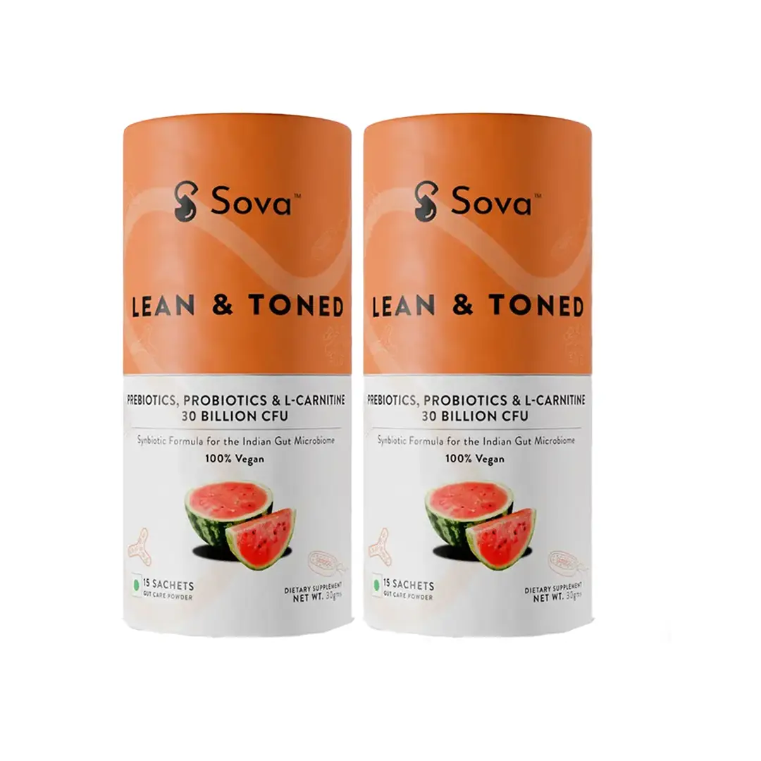 Sova Lean & Toned Powder with Probiotics & L Carnitine for Weight Managemment - Pack of 2 (30 Sachets)
