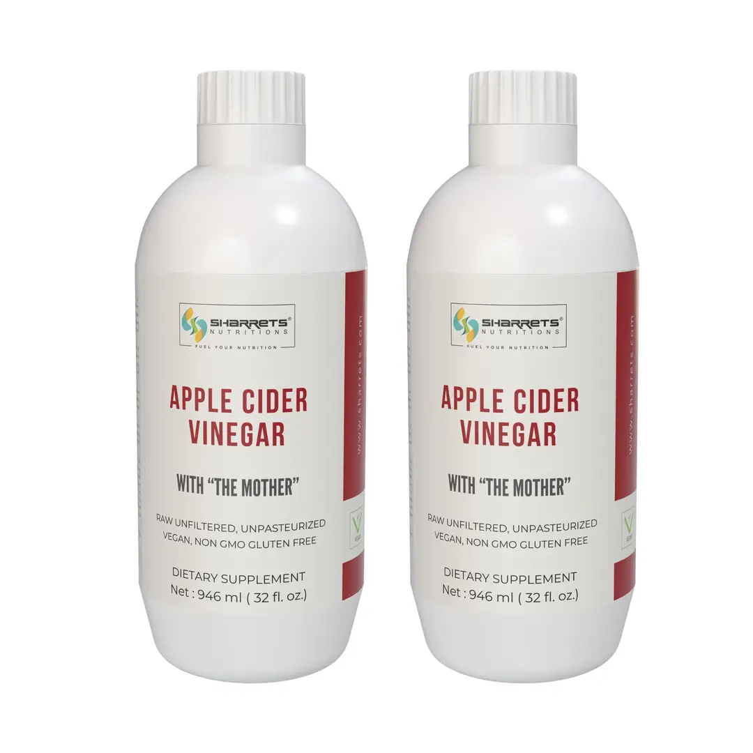 Sharrets - Organic Apple Cider Vinegar with Mother - For Weight Loss, Skin, Hair - Fat Free - Pack of 2 (1892 ml)