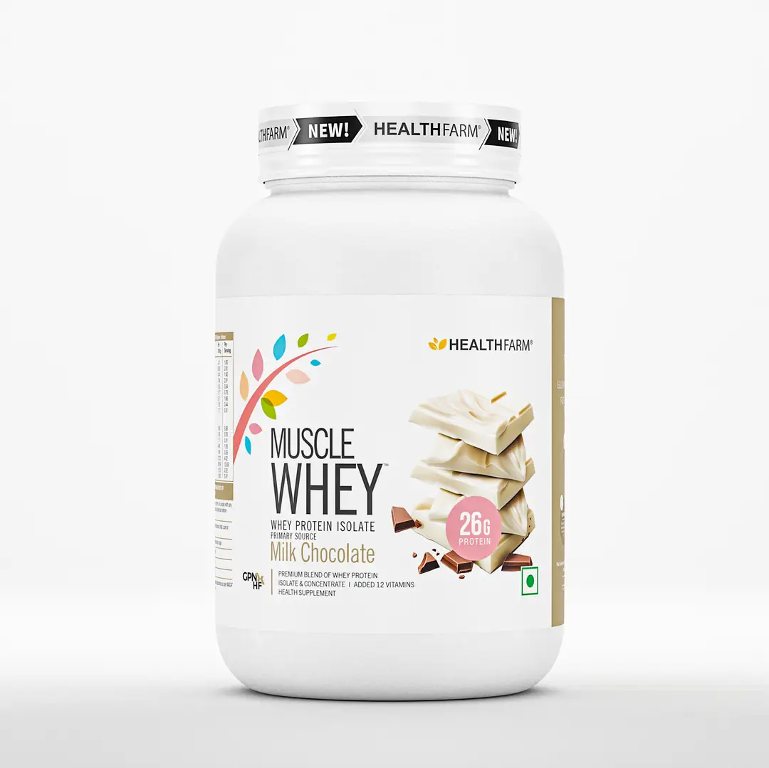 Healthfarm Muscle Whey Protein for Strength and Muscle Growth - Milk Chocolate,1 Kg