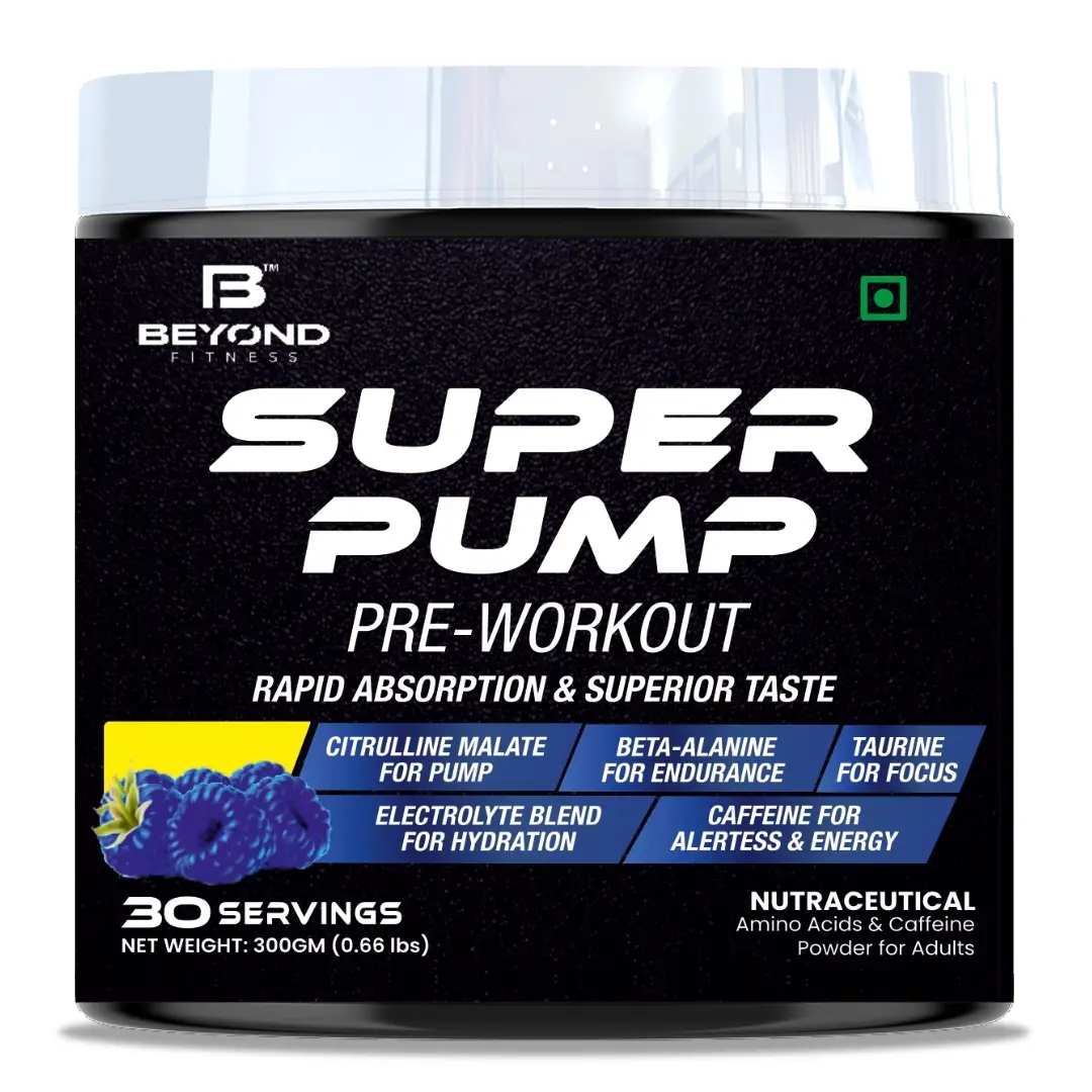 Beyond Fitness - Super Pump Pre Workout - with Caffeine - for Energy, Focus and Endurance. - 300 gm (Blue Raspberry)